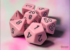 Opaque Pastel Pink/Black Polyhedral 7 Die Set